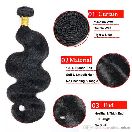 12A Raw Hair Body Wave Natural Black high quality full in end Unprocessed Human Hair Extensions